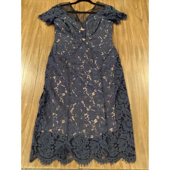 Rene Ruiz illusion Lace Mesh Evening sheath Knee short sleeve Dress Navy Blue 8 - Picture 14 of 14